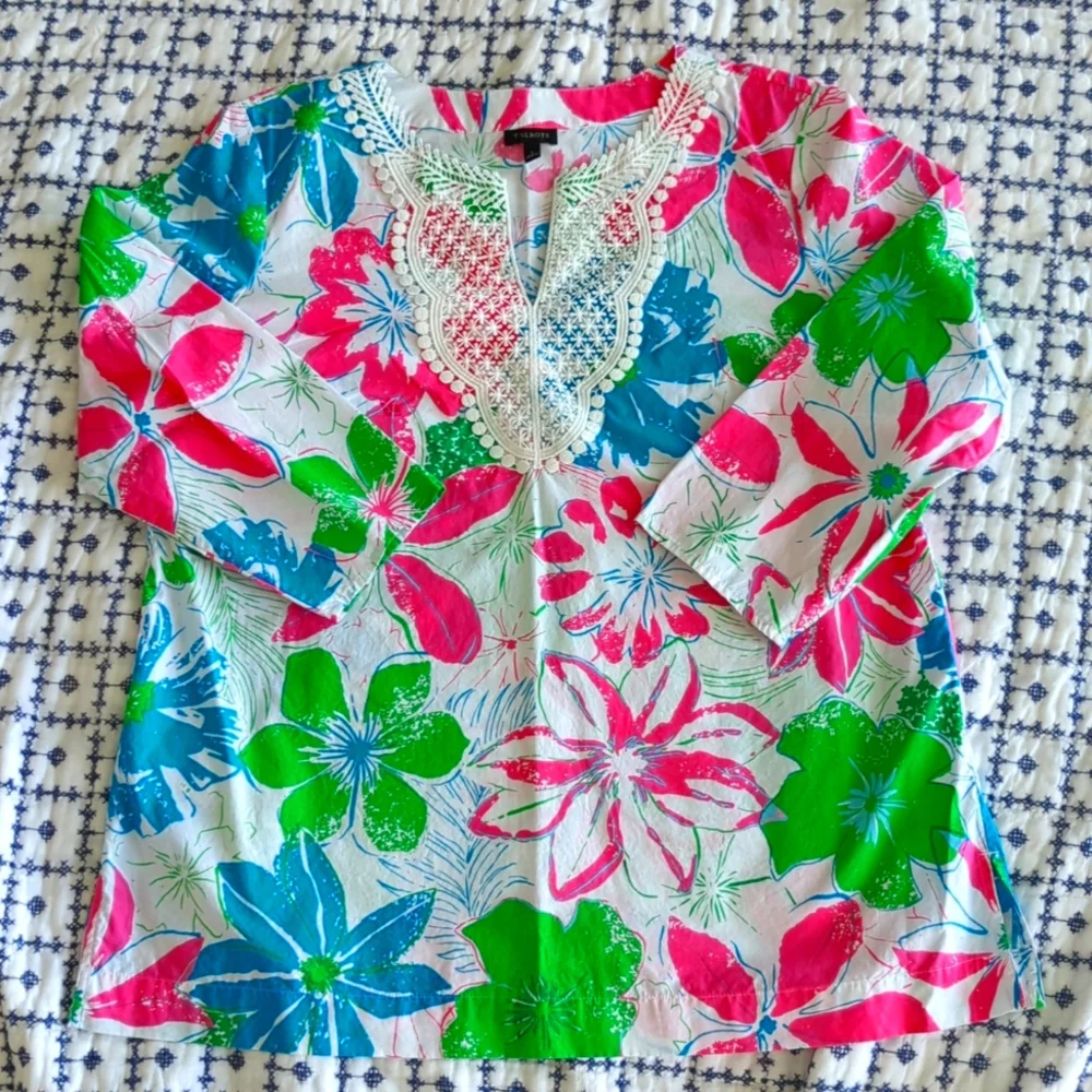 Talbots, Colorful Tunic with Embroidery Detail, Size L, Worn Once - Picture 1 of 3